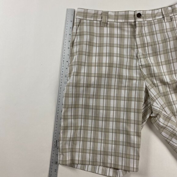 Adidas Flat Front Golf Short Mens Size 34 Brown White Check Stretch - Picture 9 of 11